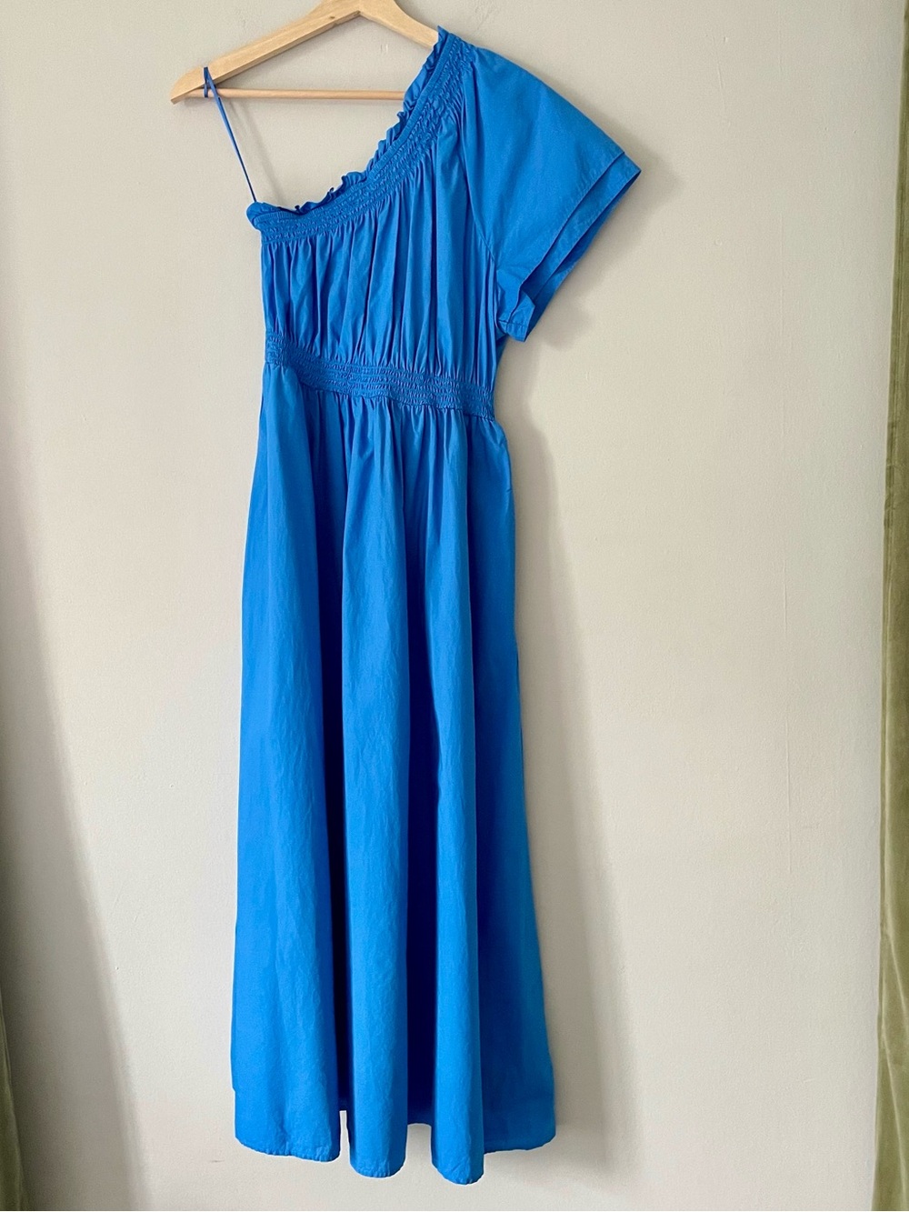 J. Crew Cotton Poplin One-Shoulder Blue Midi Dress